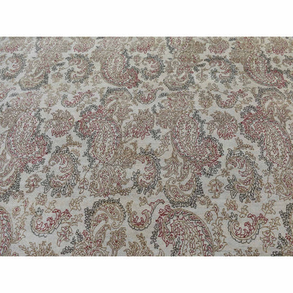 9'1"X12'3" Gray Agra With Paisley Design Pure Wool Hand Knotted Rug