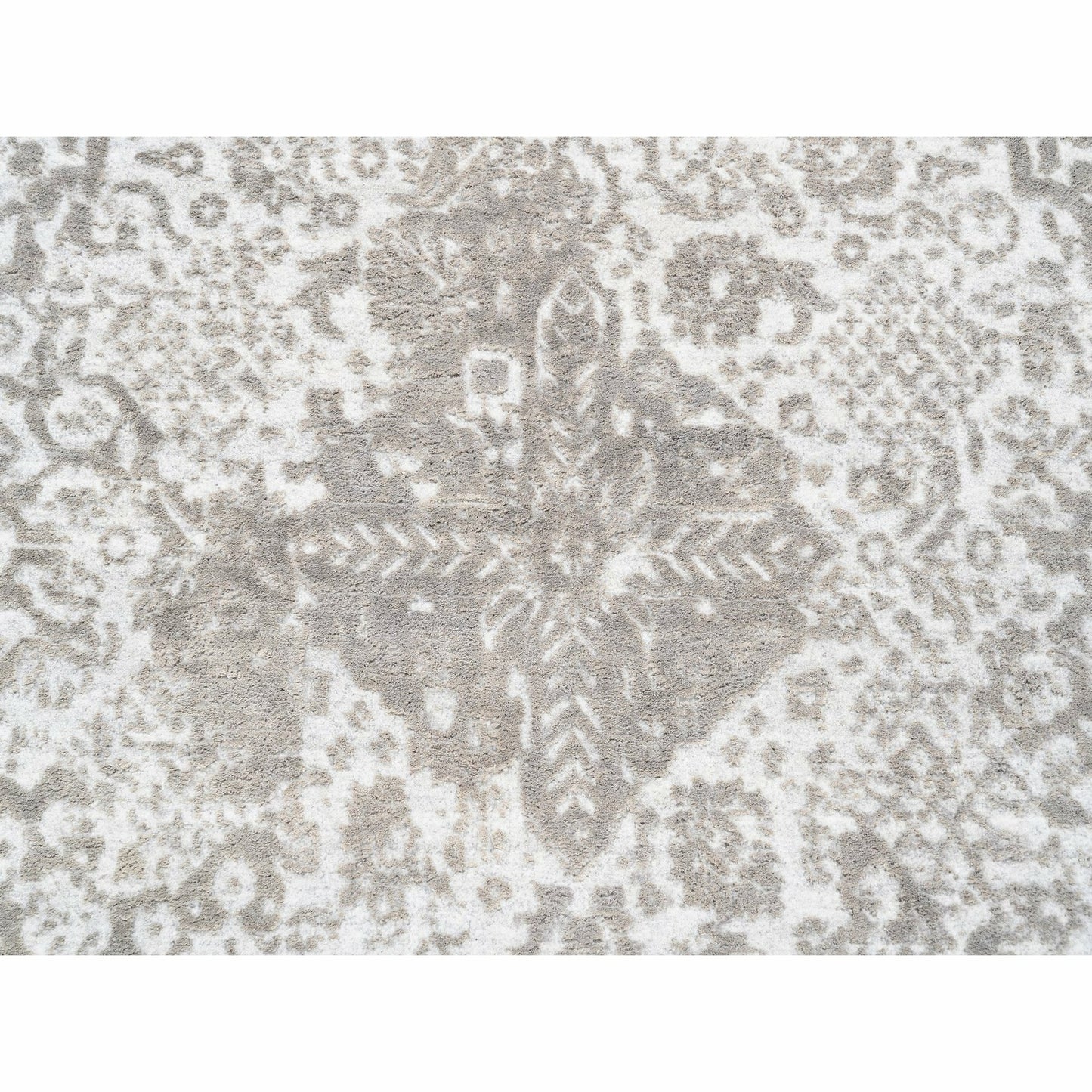 10'x10' Round Grey Broken Farsian Design Wool-Silk Hand Knotted Rug
