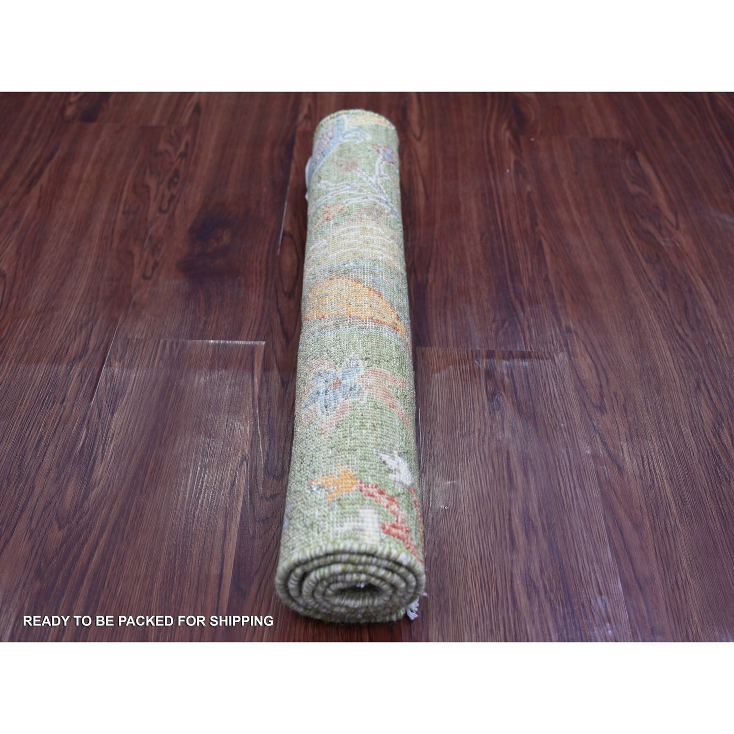 2'X3' Green Wool Rug Peshawar Birds Of Paradise Design Hand Knotted Mat