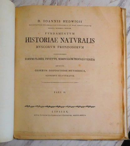 Johannes Hedwig Fundamentum Historiae Naturalis Muscorum Frondosorum 1782 1St Ed
