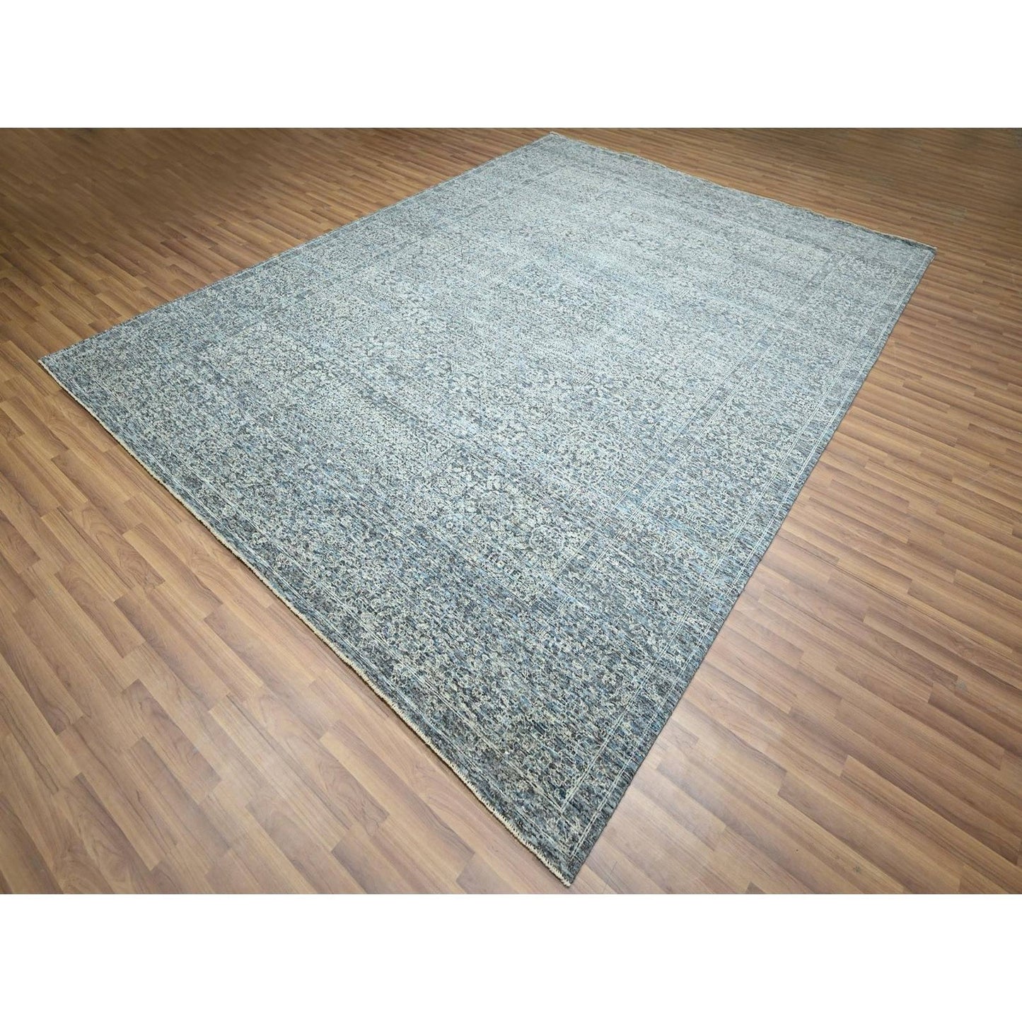 9'X12' Blue 14Th Century Influence Mamluk Design Hand Knotted Wool Rug