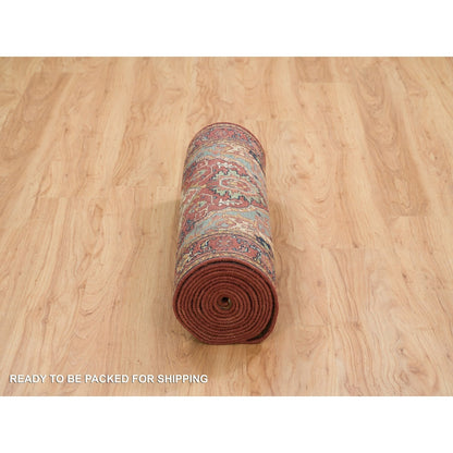 2'7"X16'2" Red Hand Knotted Heris Re-Creation Soft Wool Xl Runner Rug