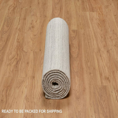 2'6"X10' Beige Plain Modern Design Undyed All Wool Hand Loomed Runner Rug