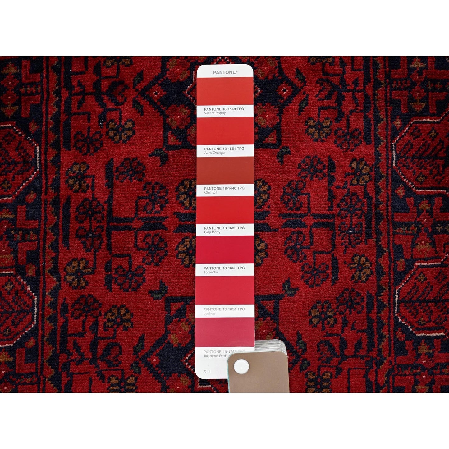 1'10"X5'1" Red Afghan Khamyab Geometric Hand Knotted Soft Wool Runner Rug