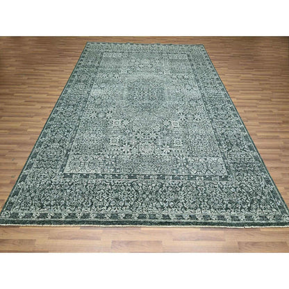 8'x10'2" Pine Green Pre Historic Mamluk Design Hand Knotted Pure Wool Rug