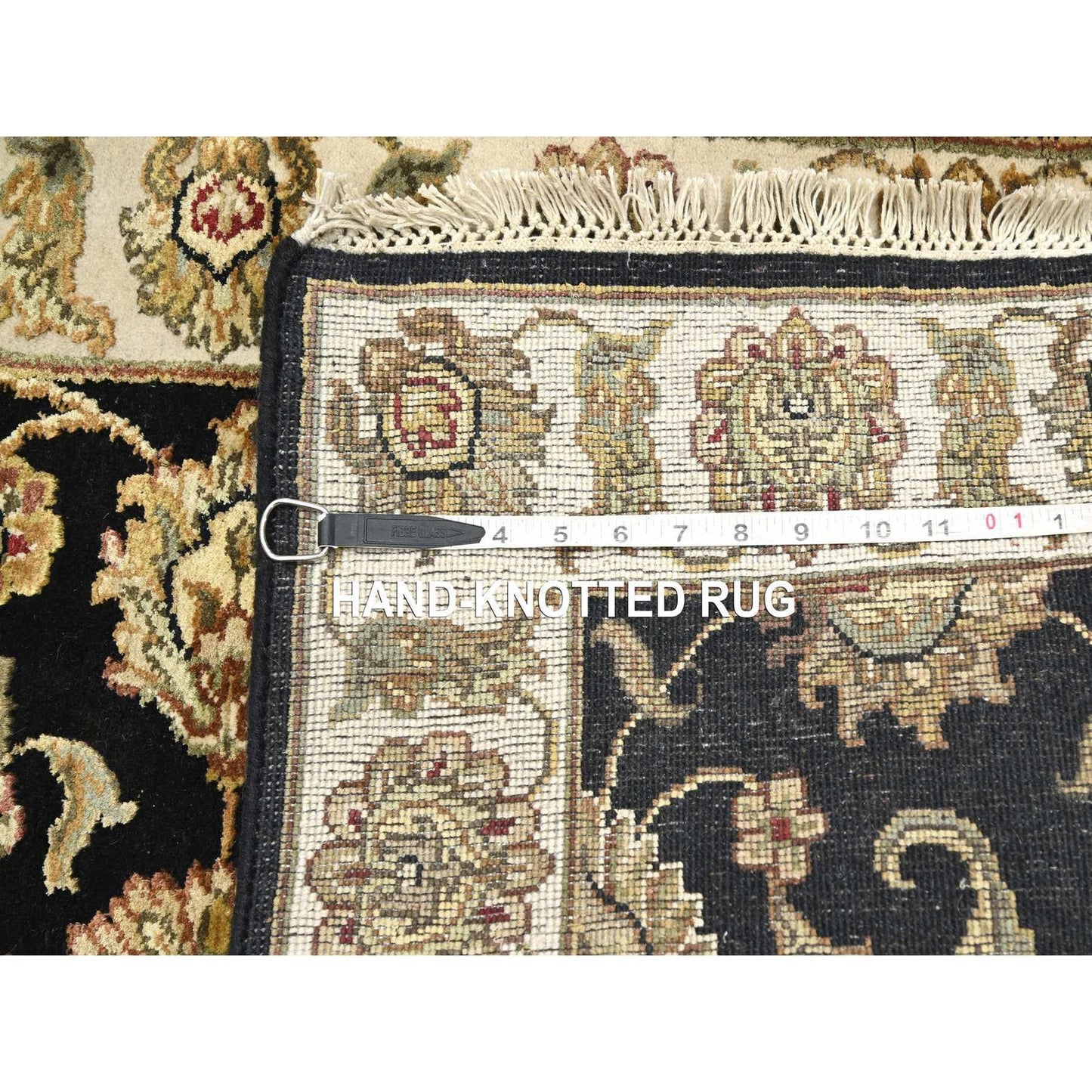 2'6"x8' Black Hand Knotted Rajasthan Leaf Design Wool and Silk Runner Rug