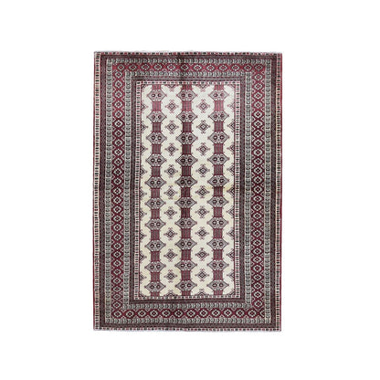 4'6"X7' New Turkoman Bokara Repetitive Design Pure Wool Hand Knotted Rug