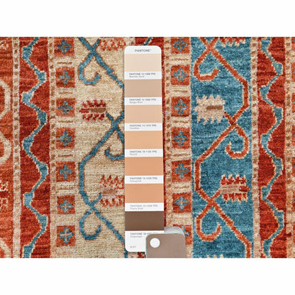 6'2"X8'8" Colorful Super Kazak With Shawl Design Hand Knotted Wool Rug