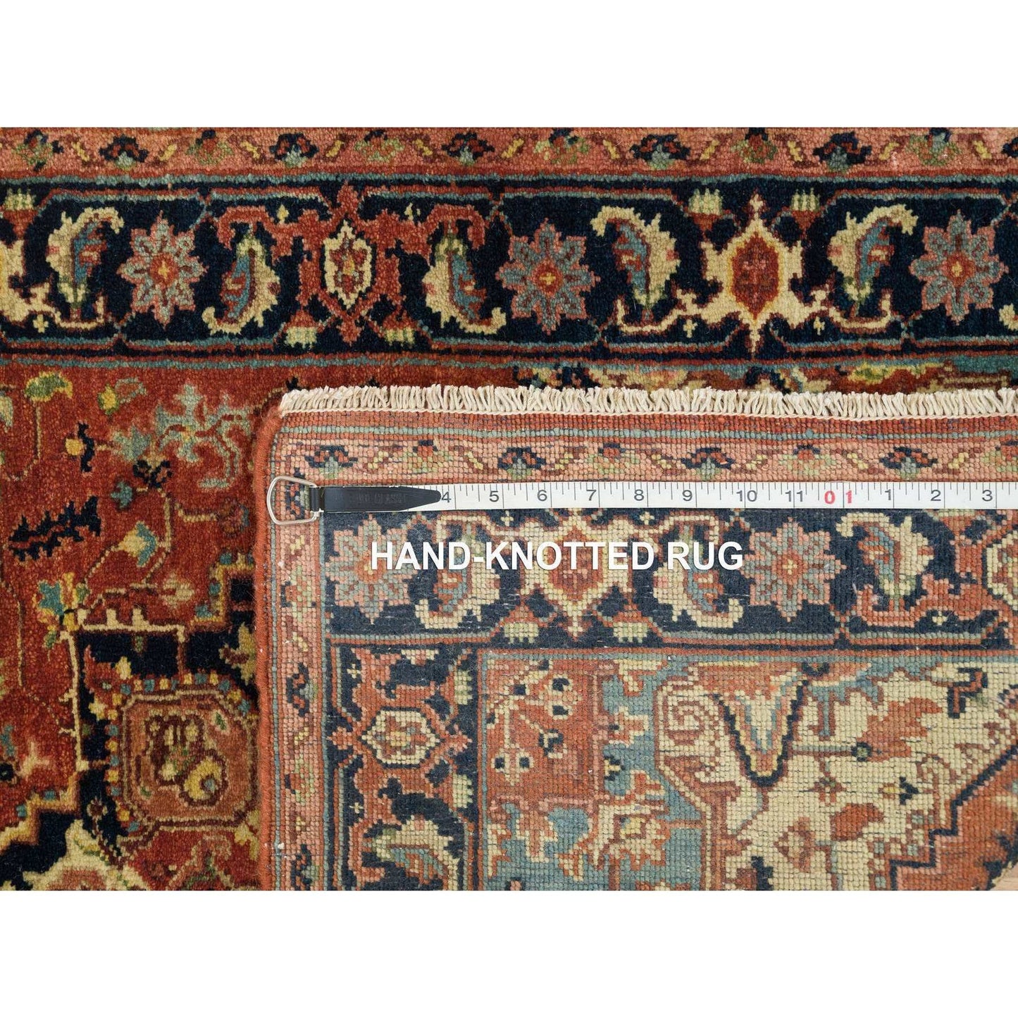 2'7"X12'1" Red Hand Knotted Heris Re-Creation Organic Wool Runner Rug