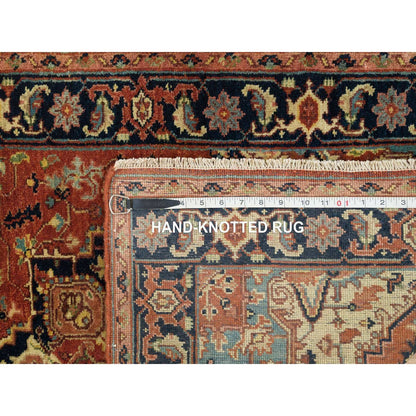 2'7"X12'1" Red Hand Knotted Heris Re-Creation Organic Wool Runner Rug
