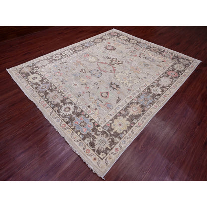 8'2"X9'8" Brown Afghan Angora Oushak Pure Wool Hand Knotted Oriental Rug