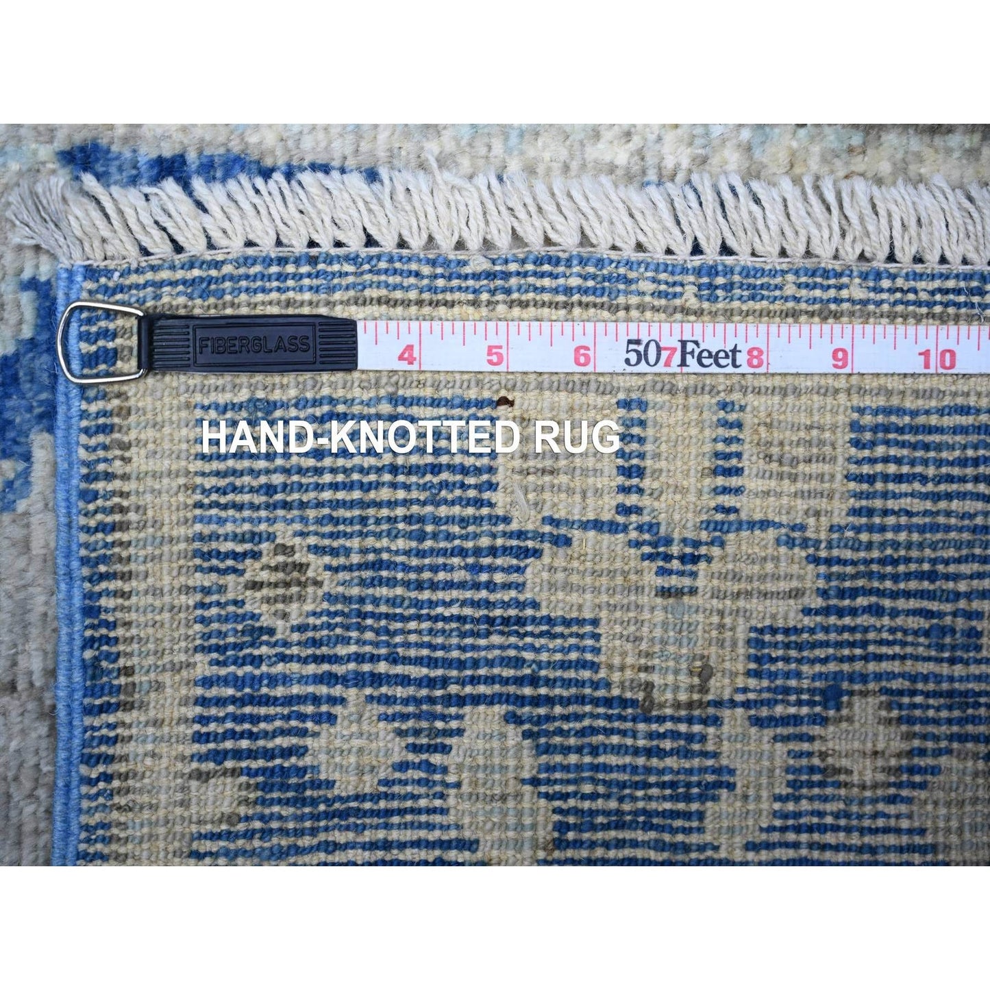 2'7"X7'10" Luxe Blue Afghan Angora Oushak Hand Knotted Wool Runner Rug