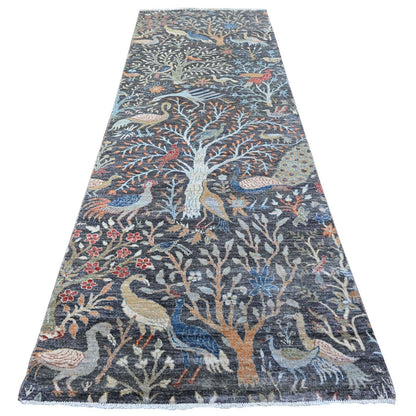 4'X12' Olive Black, Afghan Peshawar Hand Knotted Wool Wide Runner Rug