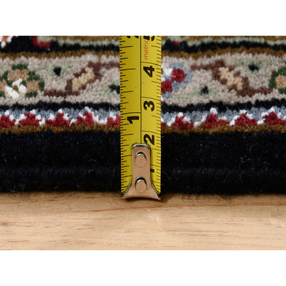 3'10"X10'4" Wool And Silk Black Tebraz Mahi Hand Knotted Wide Runner Rug