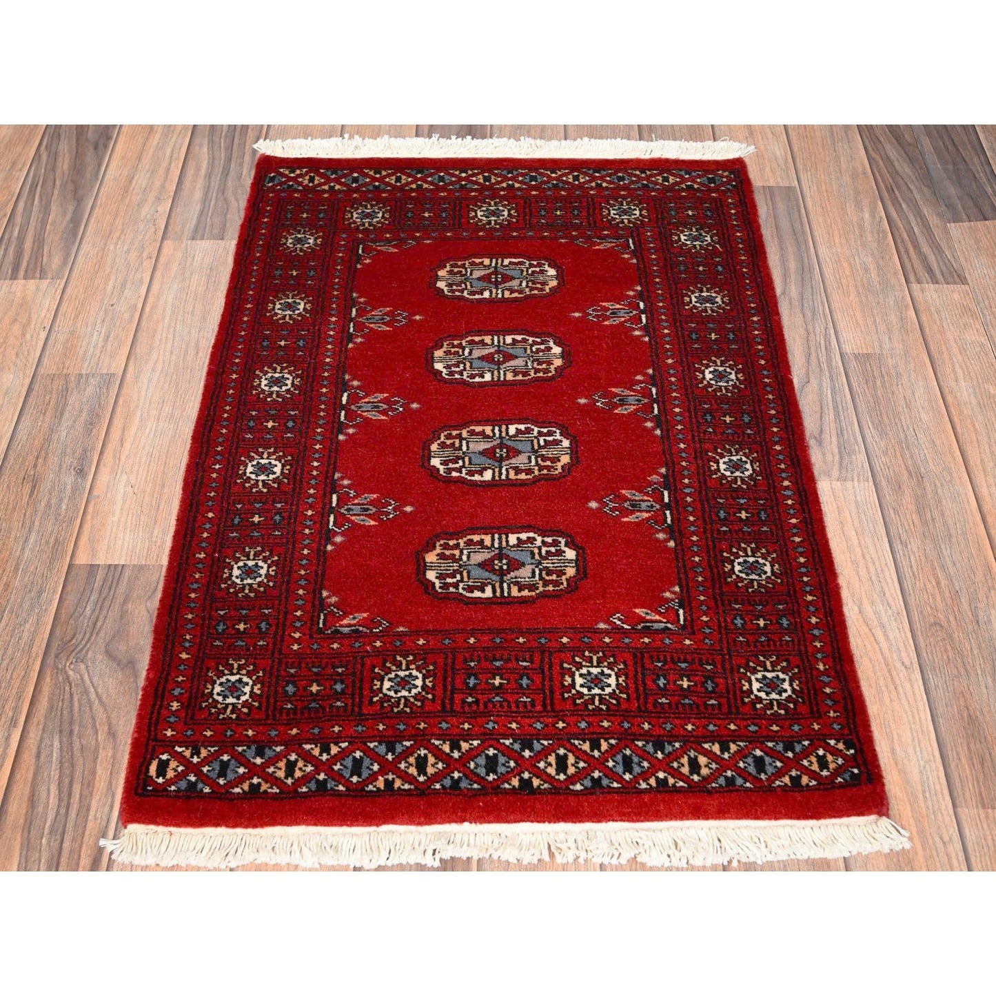 2'1"X3' Red Princess Bokara Tribal Medallions Rug Soft Wool Hand Knotted