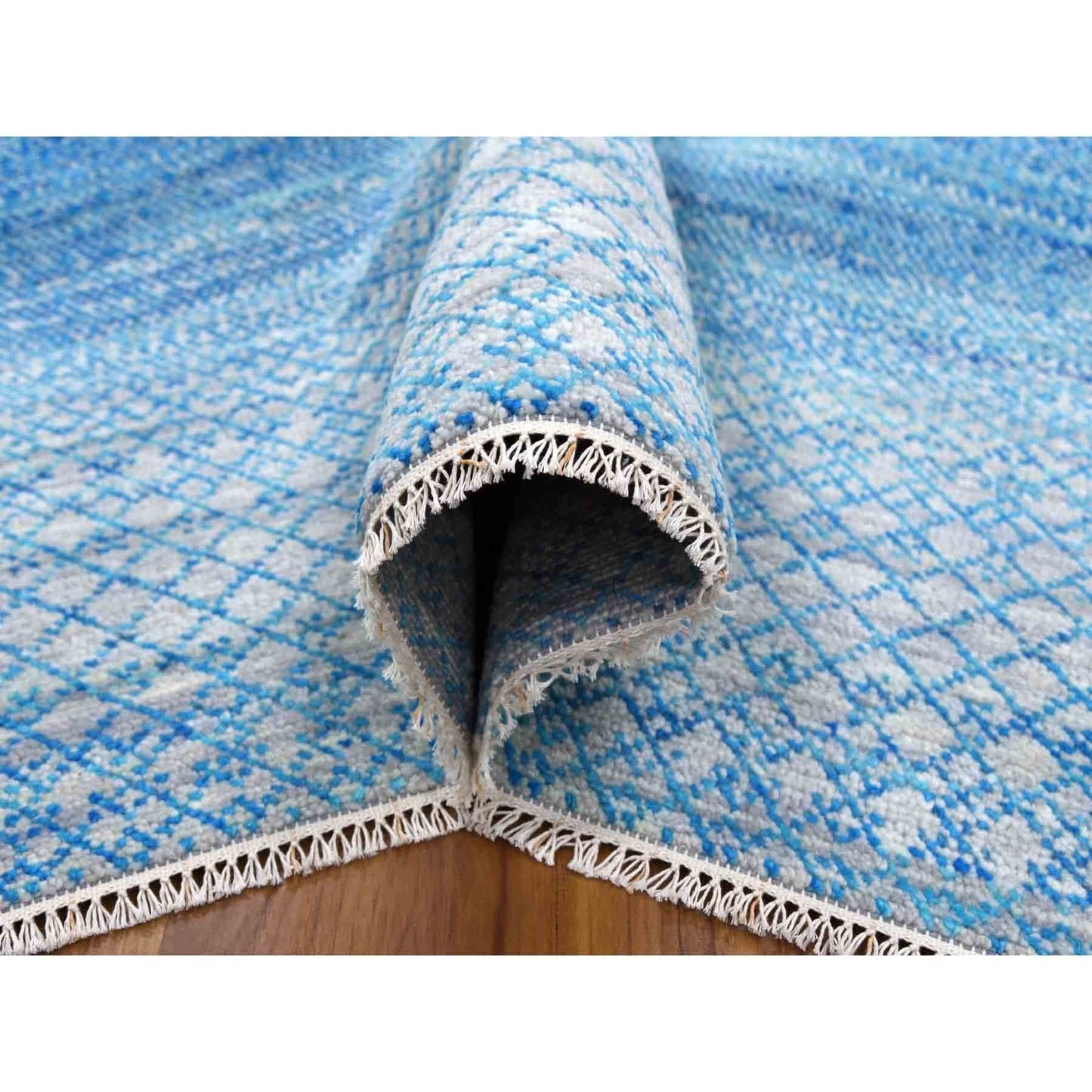 8'X9'10" Blue Chiaroscuro Collection Hand Knotted Pure Wool Oriental Rug