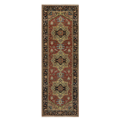 2'7"X8' Chili Red Heris Revival New Zealand Wool Hand Knotted Runner Rug