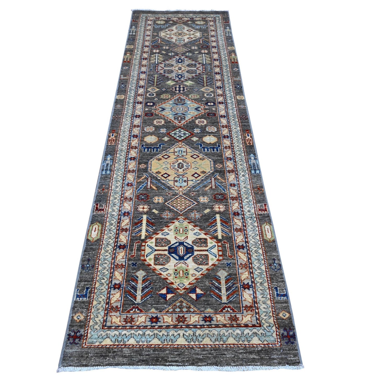 2'7"X9'6" Zombie Gray Fine Aryana Vegetable Dyes Runner Oriental Rug