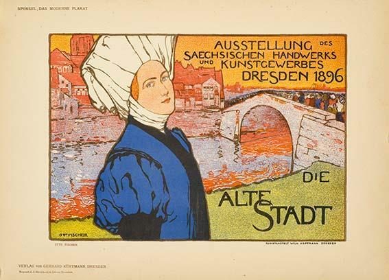 Moderne Plakat Original Stone Lithograph Die Alte Stadt By Fischer 1897