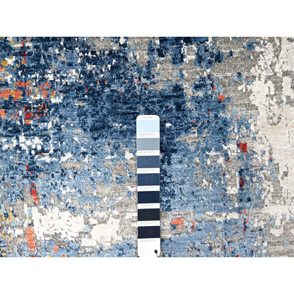 8'9"X11'7" Yale Blue Abstract Design Plant Based Silk Hand Knotted Rug