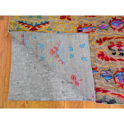 9'9"x13'8" Sari Silk-Text Wool Colorful Maharaja Design Hand Knotted Rug