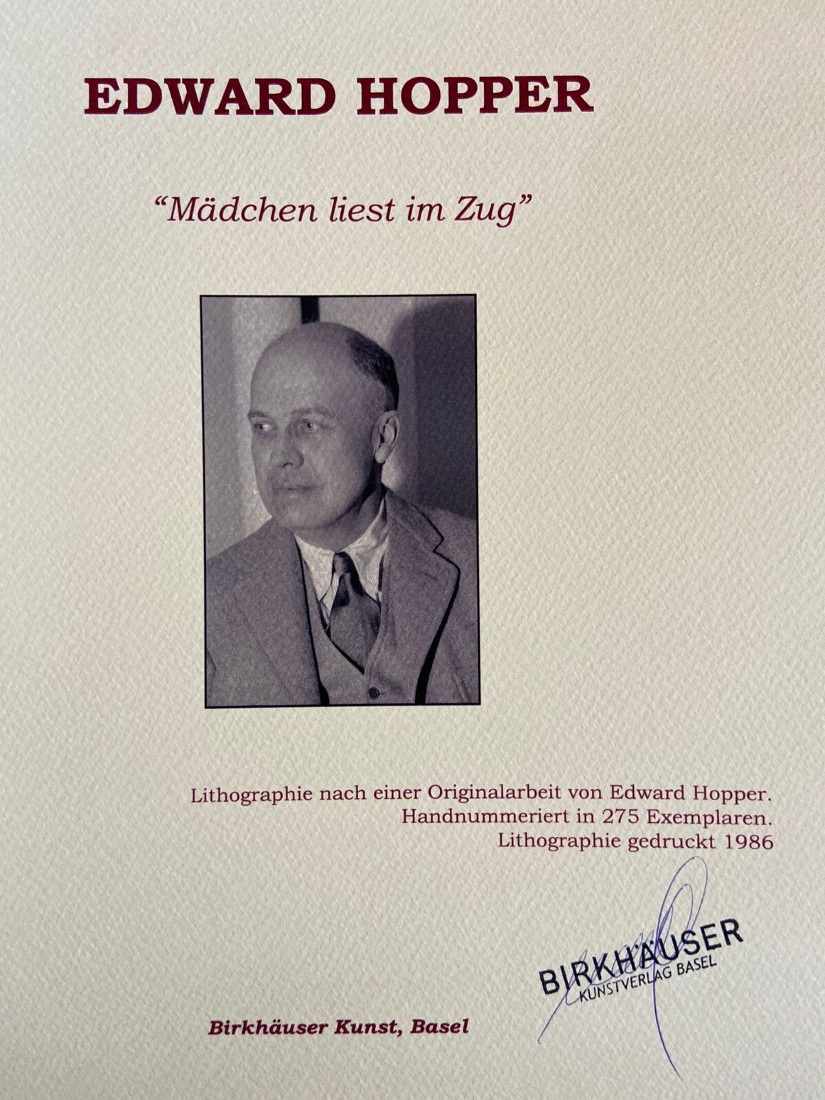 Edward Hopper Lithograph Coa - Signed Numbered Limited