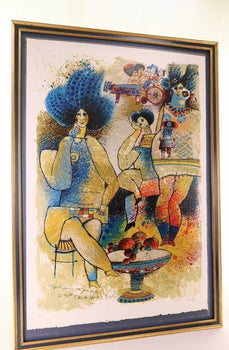 Theo Tobiasse Child Clown Original Large Lithograph Signed Modern Cubism Artwork