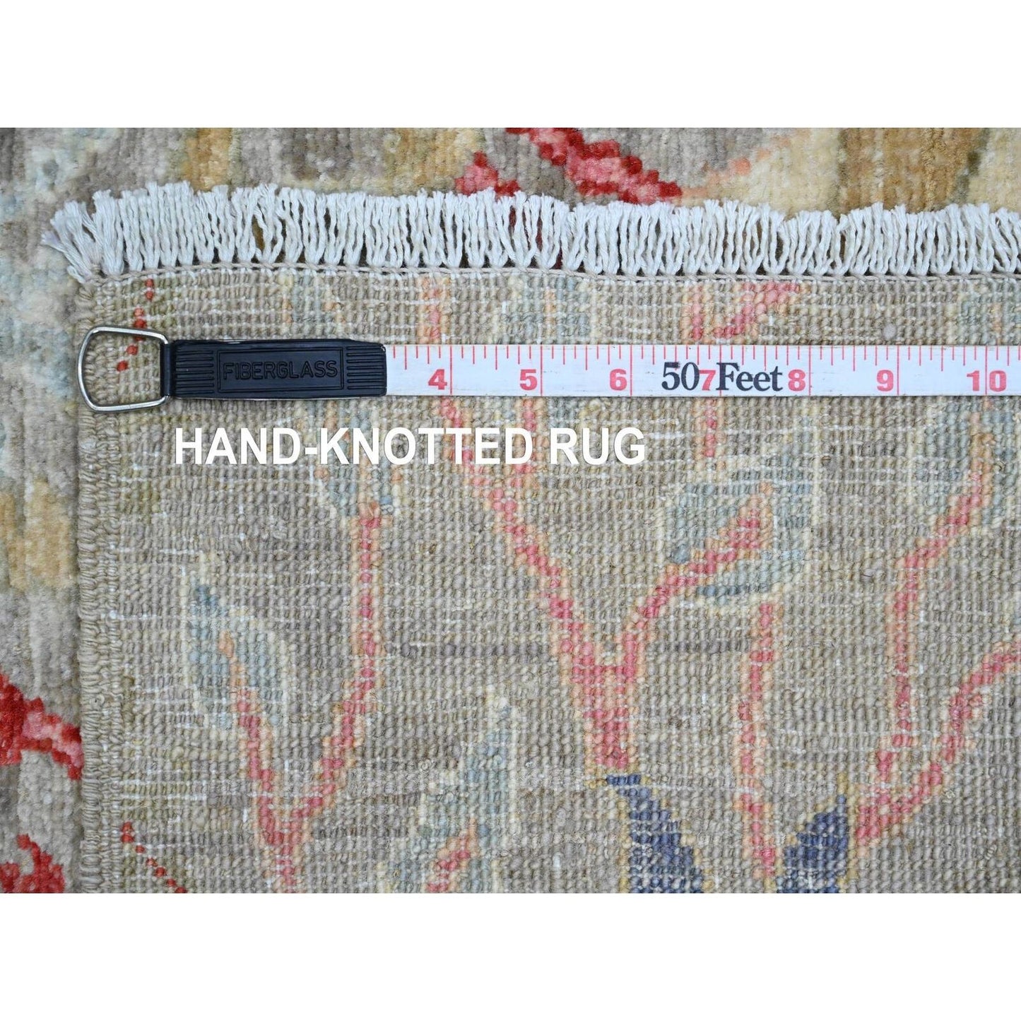 3'X19'5" Gray Afghan Peshawar Birds Design Hand Knotted Wool Runner Rug