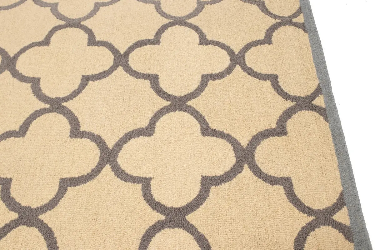 5X8 Ft Hand-Tufted Cream & Taupe Wool Rug Modern