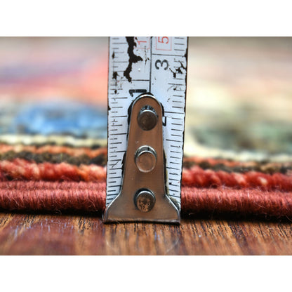 1'10"X3' Red Afghan Ersari With Boteh Design Soft Wool Hand Knotted Rug