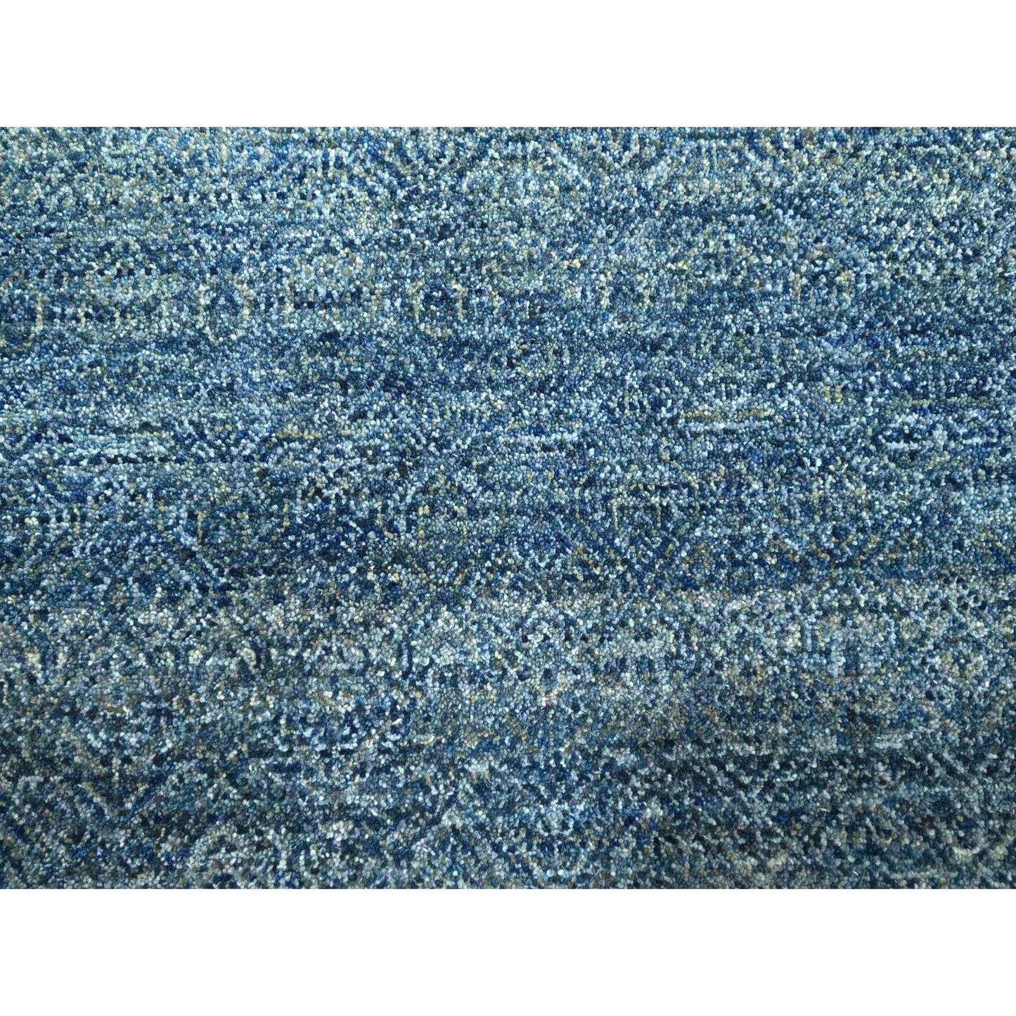 9'X12'1" Yale Blue Geometric Diamond Design Pure Wool Hand Knotted Rug