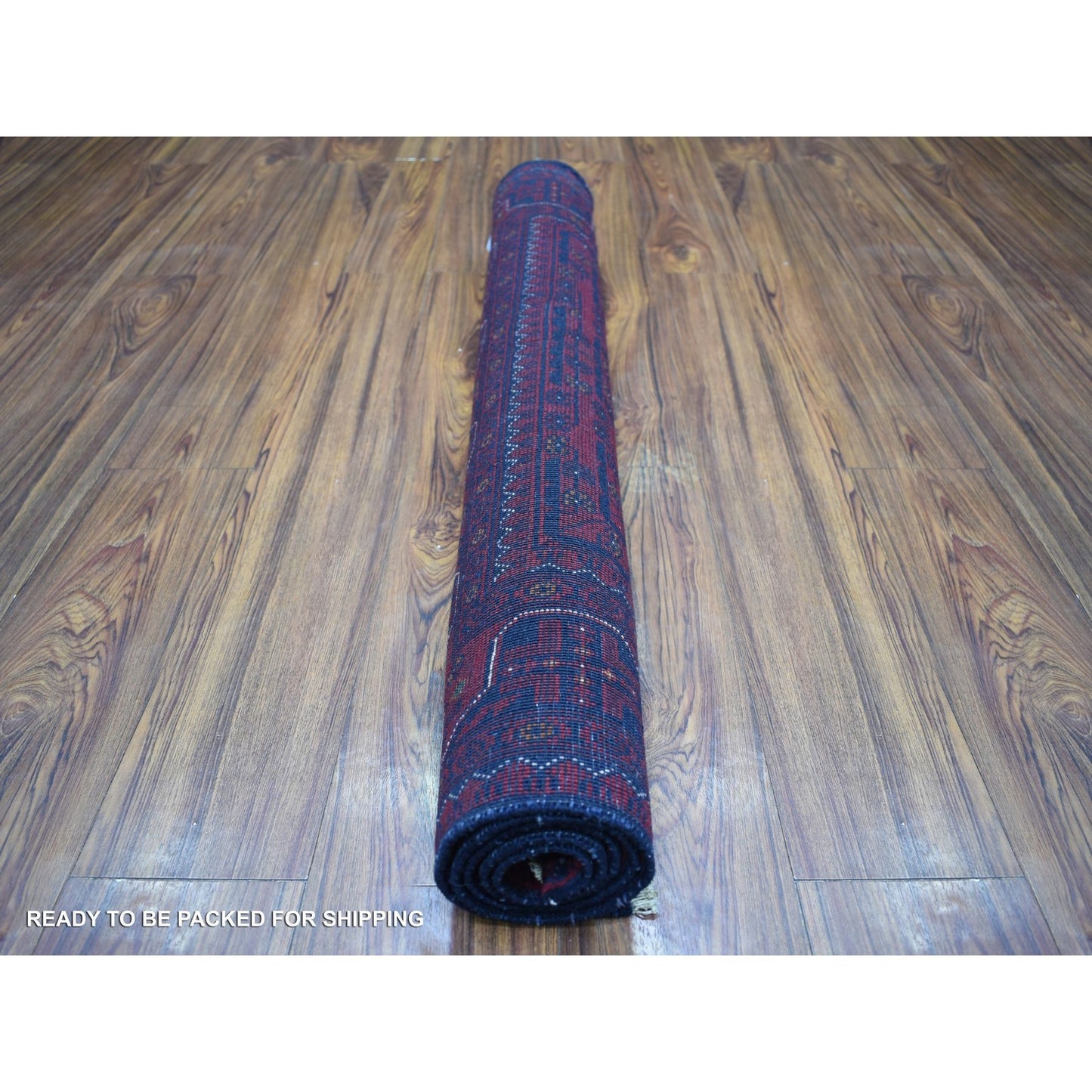 3'2"X4'8" Deep Red Velvety Wool Hand Knotted Afghan Khamyab Rug