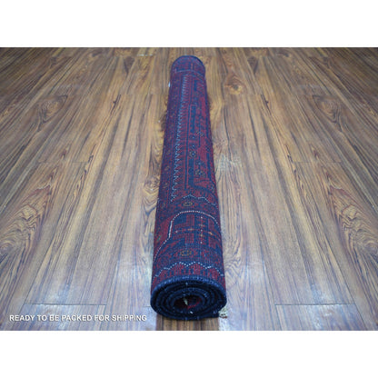 3'2"X4'8" Deep Red Velvety Wool Hand Knotted Afghan Khamyab Rug