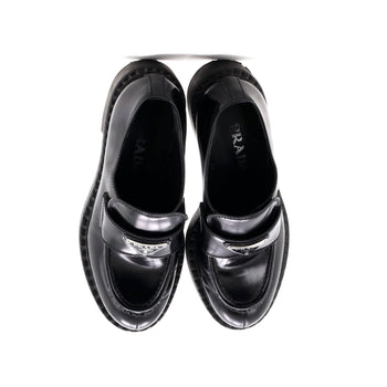 Prada Women'S Triangle Logo Loafers Spazzolato Leather