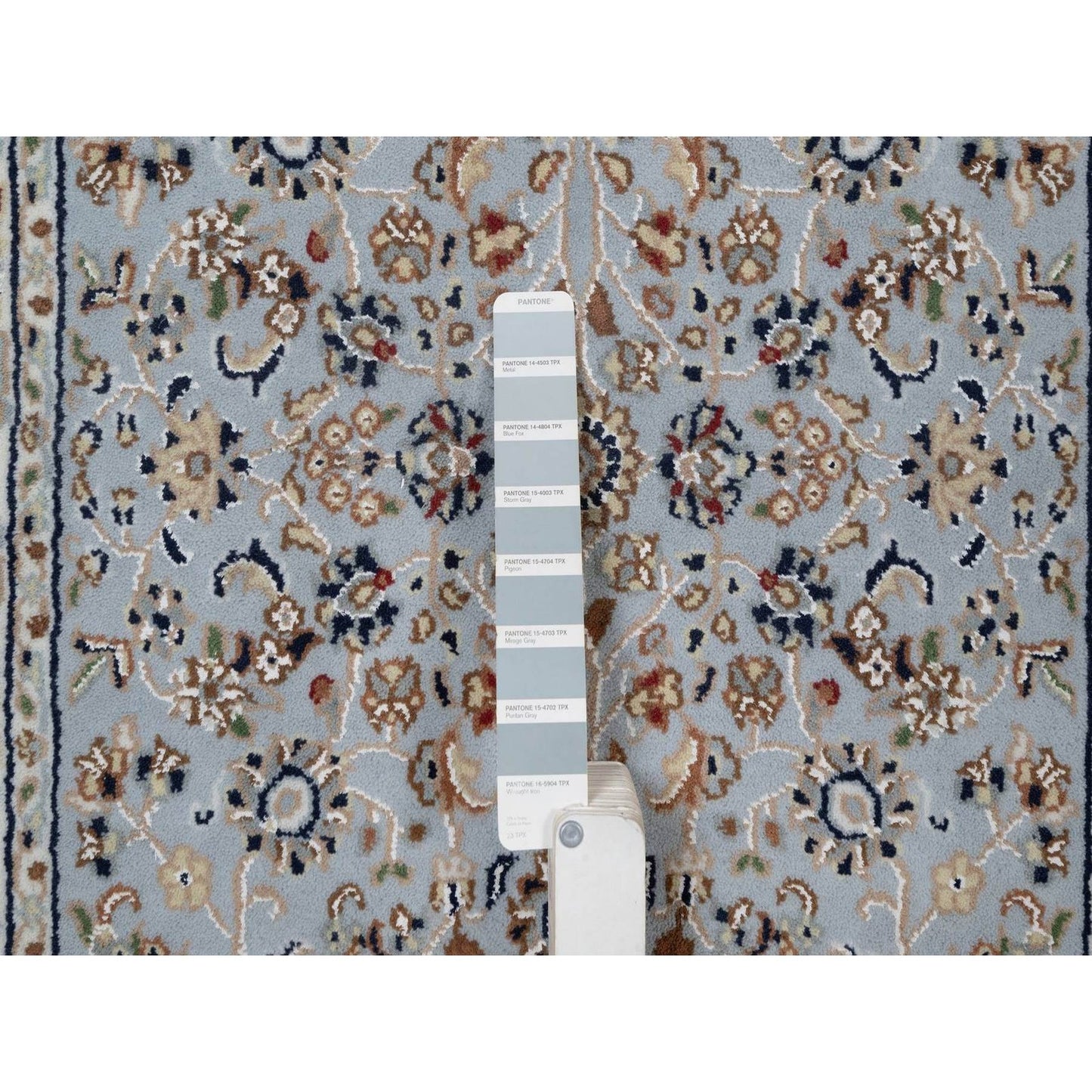 2'8"X10'1" Blue Wool And Silk Nain Floral Pattern Hand Knotted Runner Rug