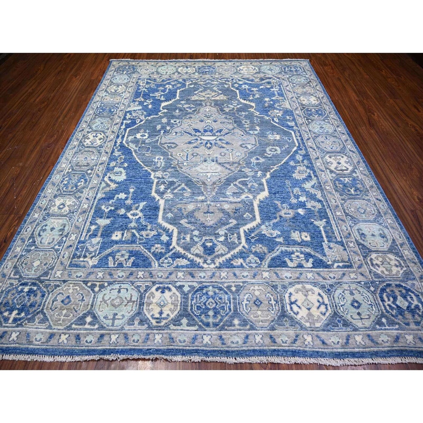 8'X10'1" Steel Blue Anatolian Village Inspired Wool Hand Knotted Rug