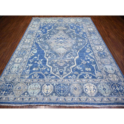 8'X10'1" Steel Blue Anatolian Village Inspired Wool Hand Knotted Rug