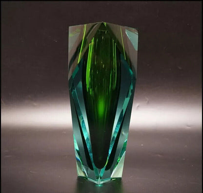 Crystal cut glass vase interior decor art used moser green height 10 inches