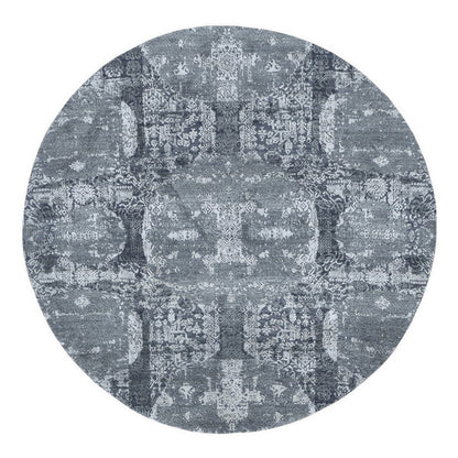 6'1"X6'1" Gray Wool And Pure Silk Jewellery Design Hand Knotted Round Rug