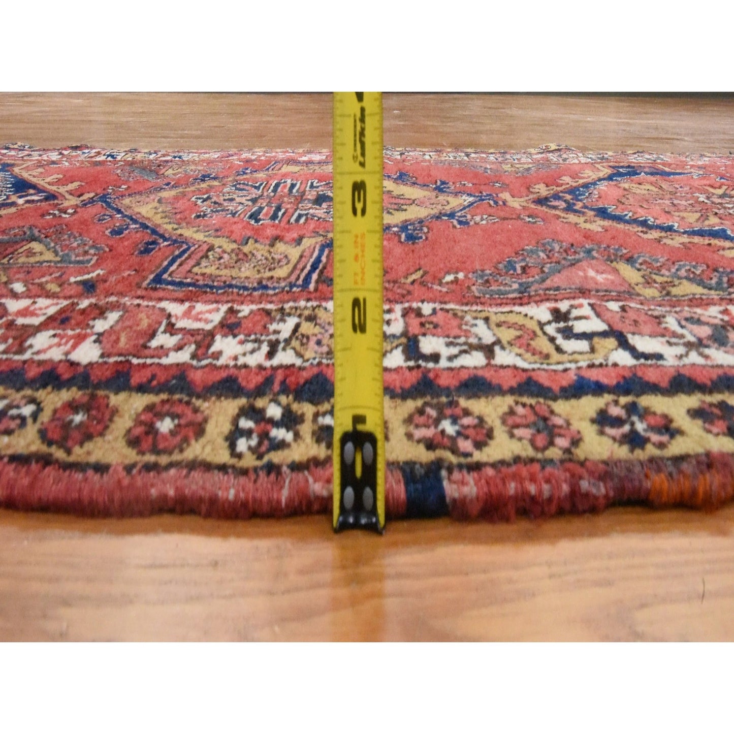 3'2"X10' Red Vintage Zoroastrian Heris Pure Wool Hand Knotted Runner Rug