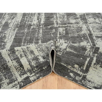 9'X12' Black Wool And Plant Based Silk Hand Loomed Modern Design Rug