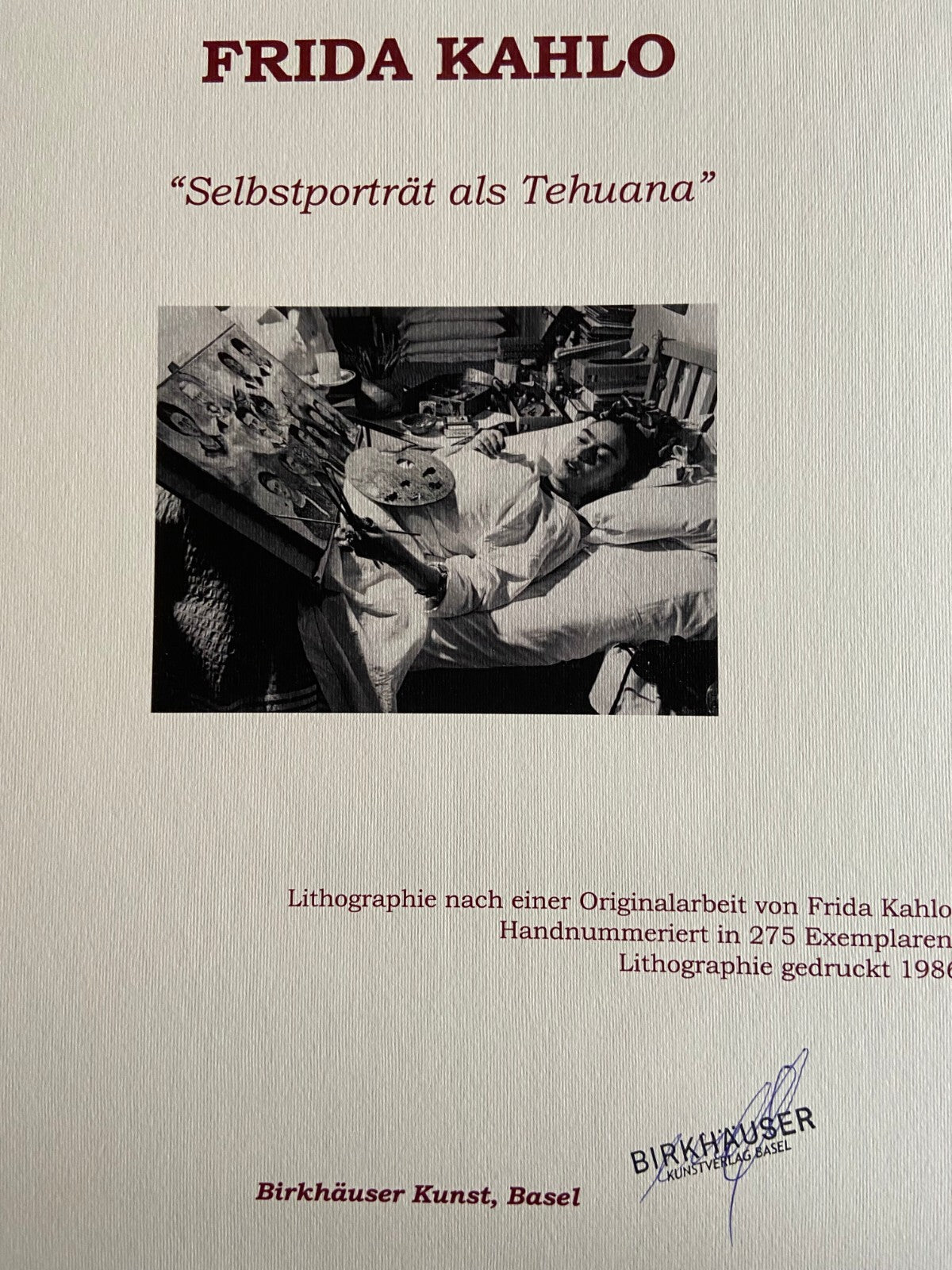 Frida Kahlo Lithograph Coa Signed Numbered By Hand Crayon Pencil