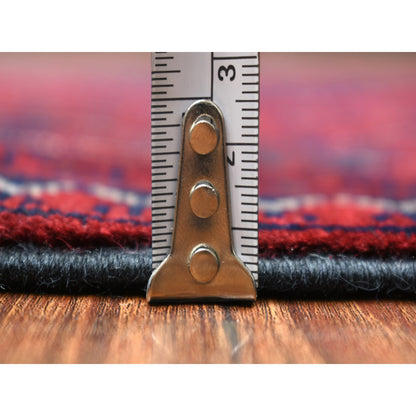 3'X12'8" Deep Red Afghan Khamyab Velvety Wool Hand Knotted Runner Rug