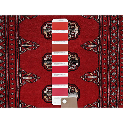 2'2"X5'8" Red Princess Bokara Medallions Hand Knotted Soft Wool Runner Rug