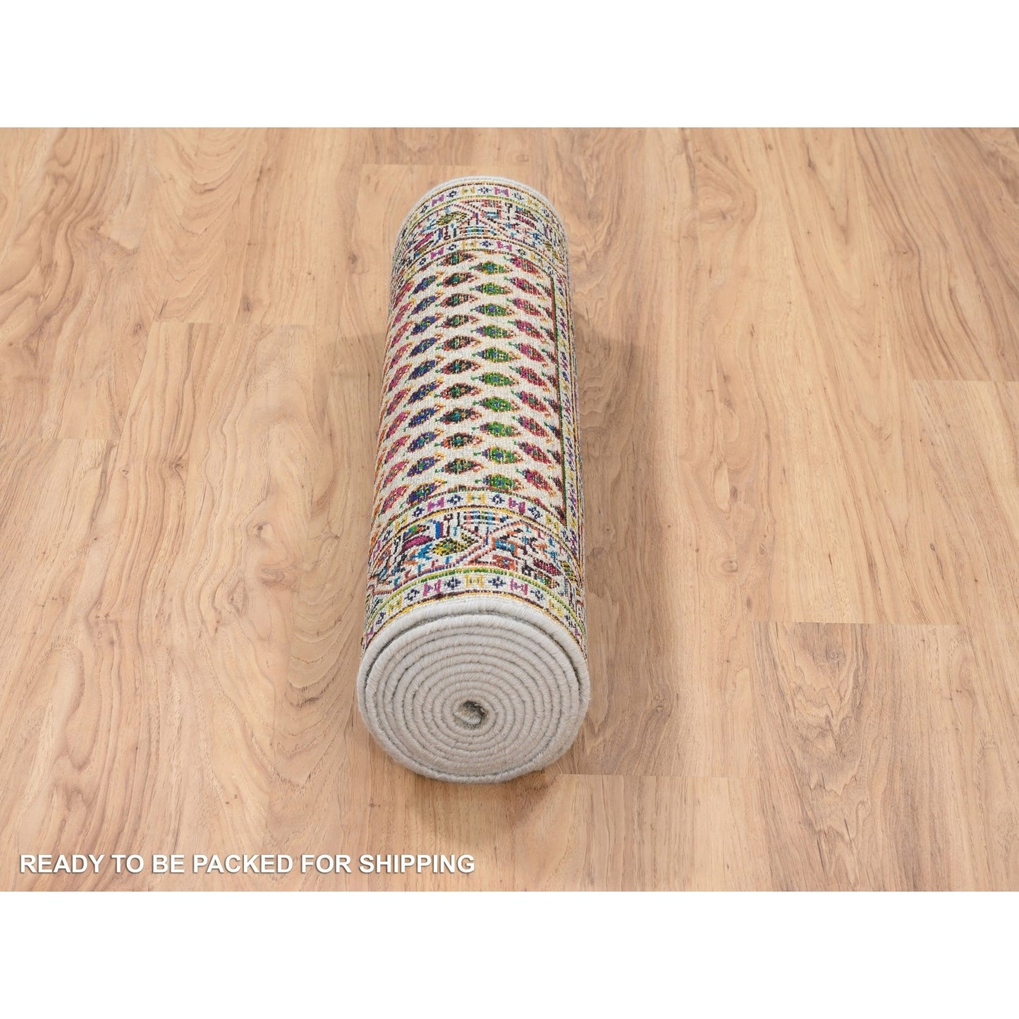 2'5"X12' Beige Saroogh Wool And Sari Silk Hand Knotted Runner Rug