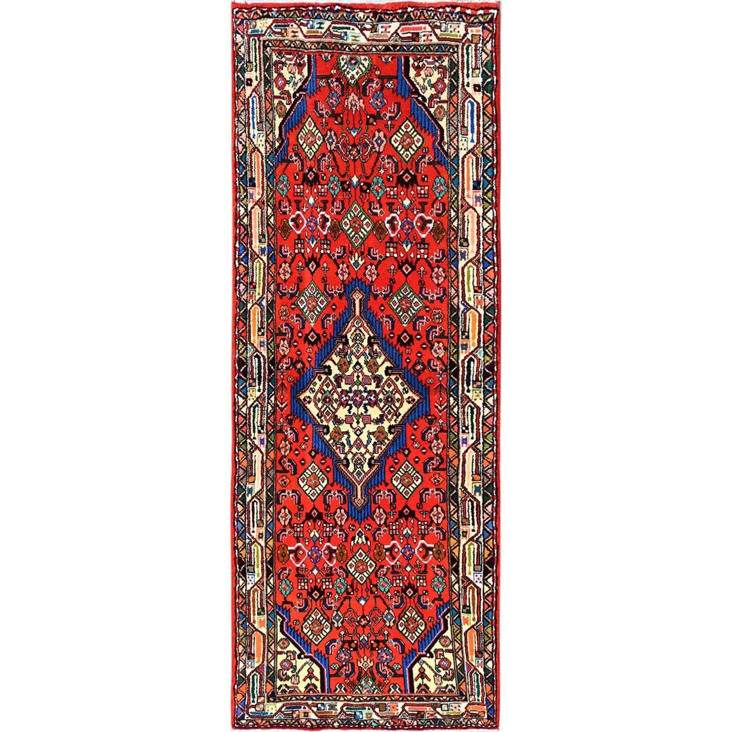 Runner 2'8"x7'2" Red Full Pile New Zoroastrian Khamadan Hand Knotted Wool