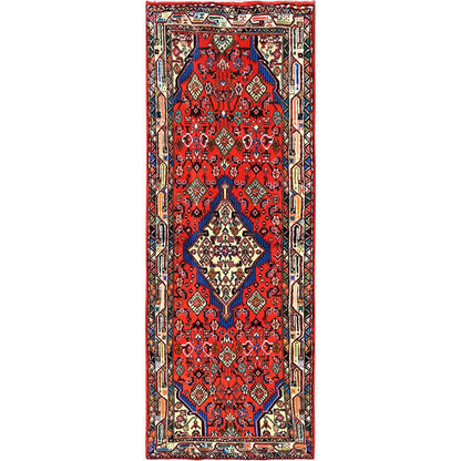 Runner 2'8"x7'2" Red Full Pile New Zoroastrian Khamadan Hand Knotted Wool