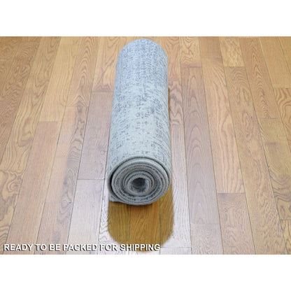 2'5"X10'1" Abstract Wool & Silk Denser Weave Runner Hand Knotted Rug