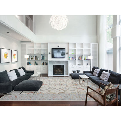 12'4"X15'3" Ivory, Afghan Angora Oushak, Wool Hand Knotted, Oversized Rug