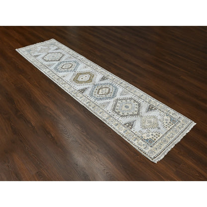 2'8"X10'1" Gray Farsian Village Geometric Wool Hand Knotted Oriental Rug